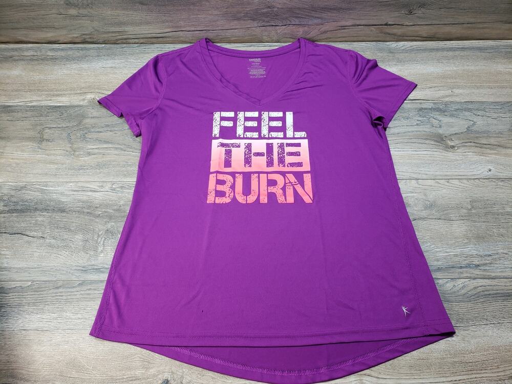 Danskin Now Feel The Burn Purple Athletic Workout T-Shirt Women's Large